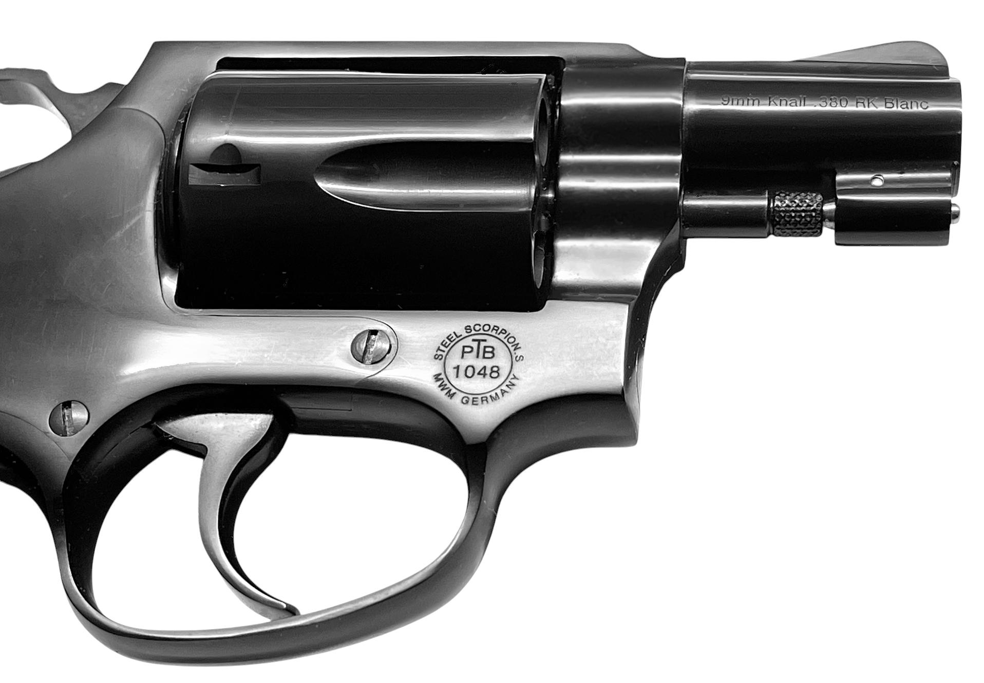 STEEL SCORPION-S Solid Stainless-Steel Blank Firing 9mm RK w. Walnut Grips