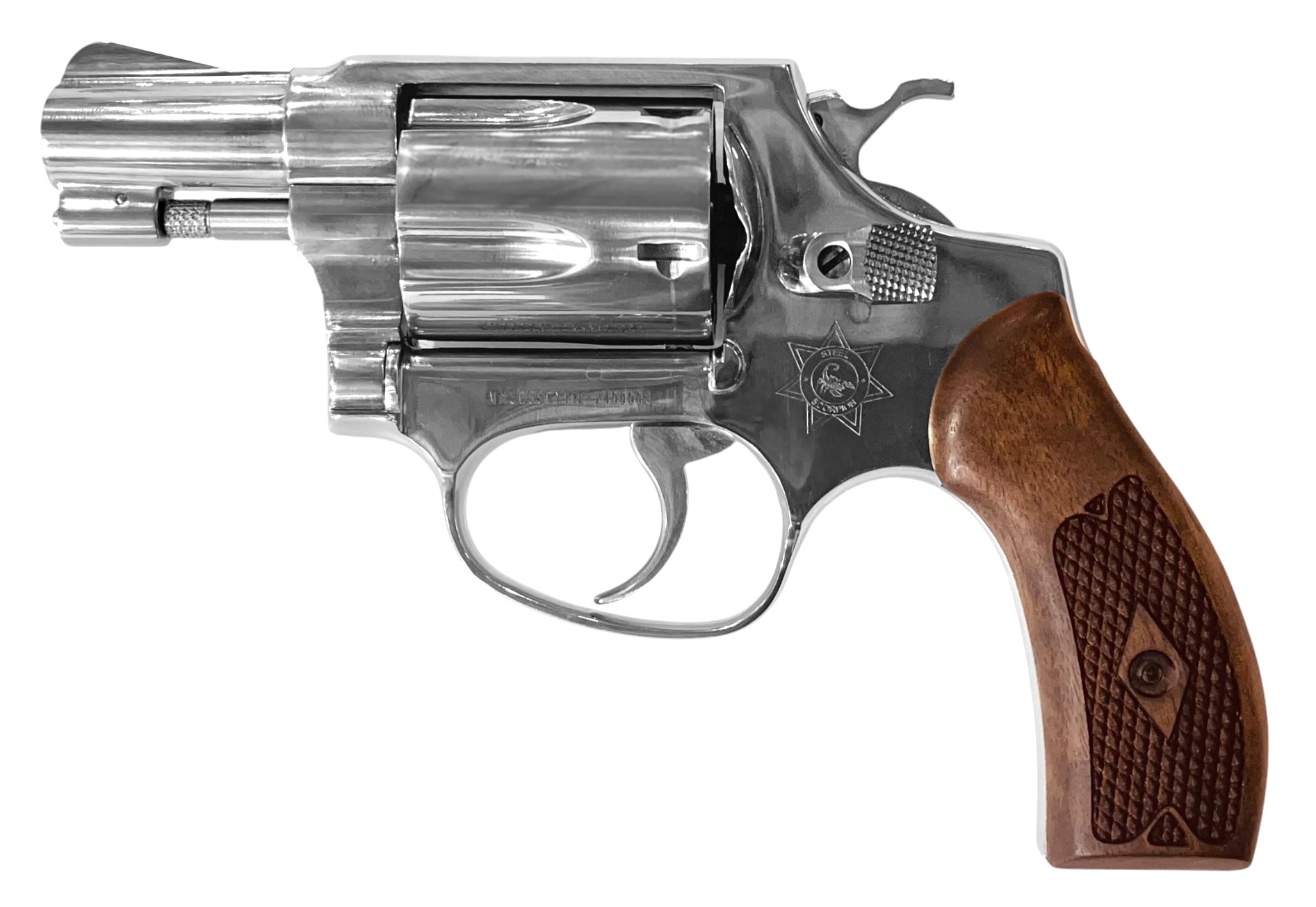 STEEL SCORPION-S Solid Stainless-Steel Blank Firing 9mm RK w. Walnut Grips