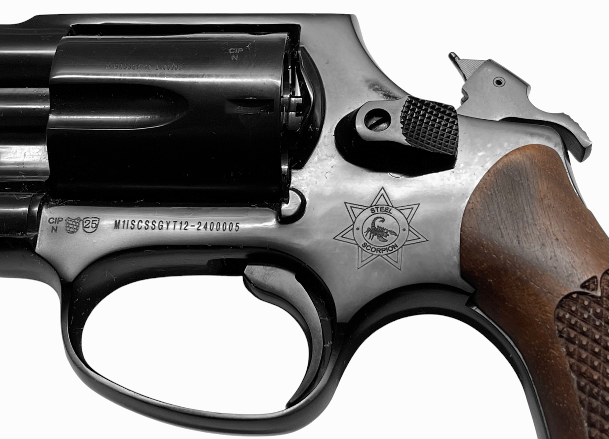 STEEL SCORPION-S Solid Stainless-Steel Blank Firing 9mm RK w. Walnut Grips