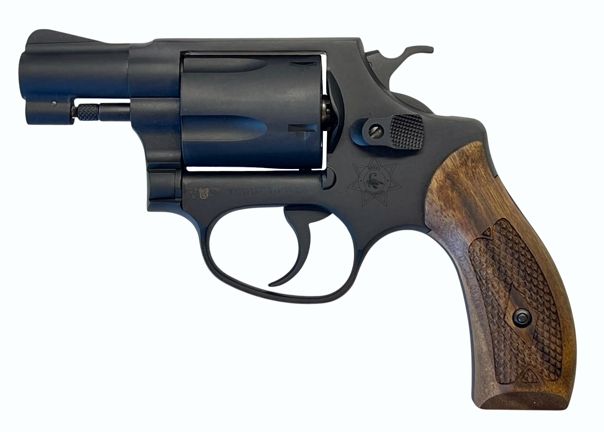 STEEL SCORPION-S Solid Stainless-Steel Blank Firing 9mm RK w. Walnut Grips