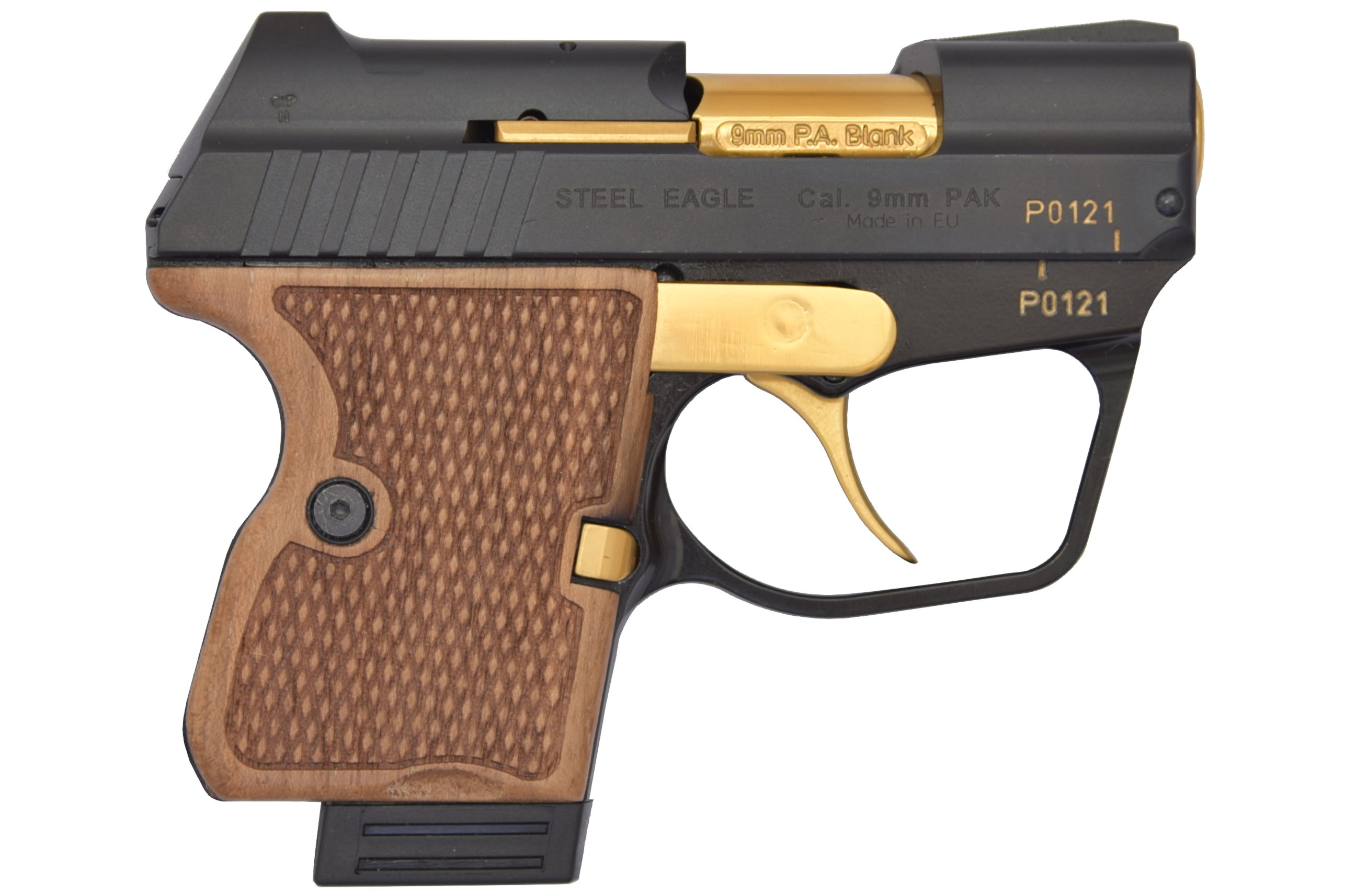 STEEL EAGLE (GV) CNC 9mm PAK Vanadium-Gold Finish Blank Firing Gun PTB-1089