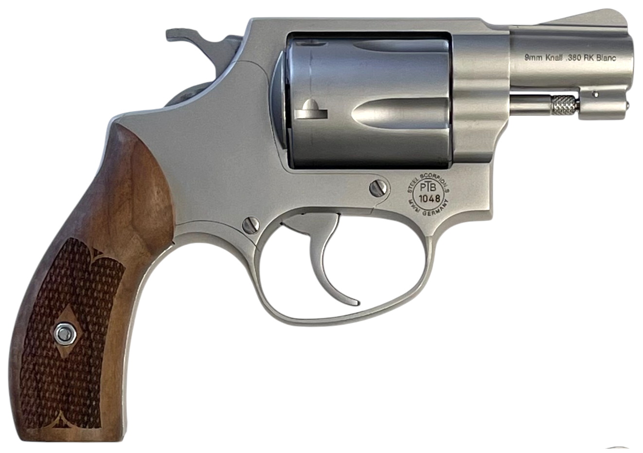 STEEL SCORPION-S Solid Stainless-Steel Blank Firing 9mm RK w. Walnut Grips