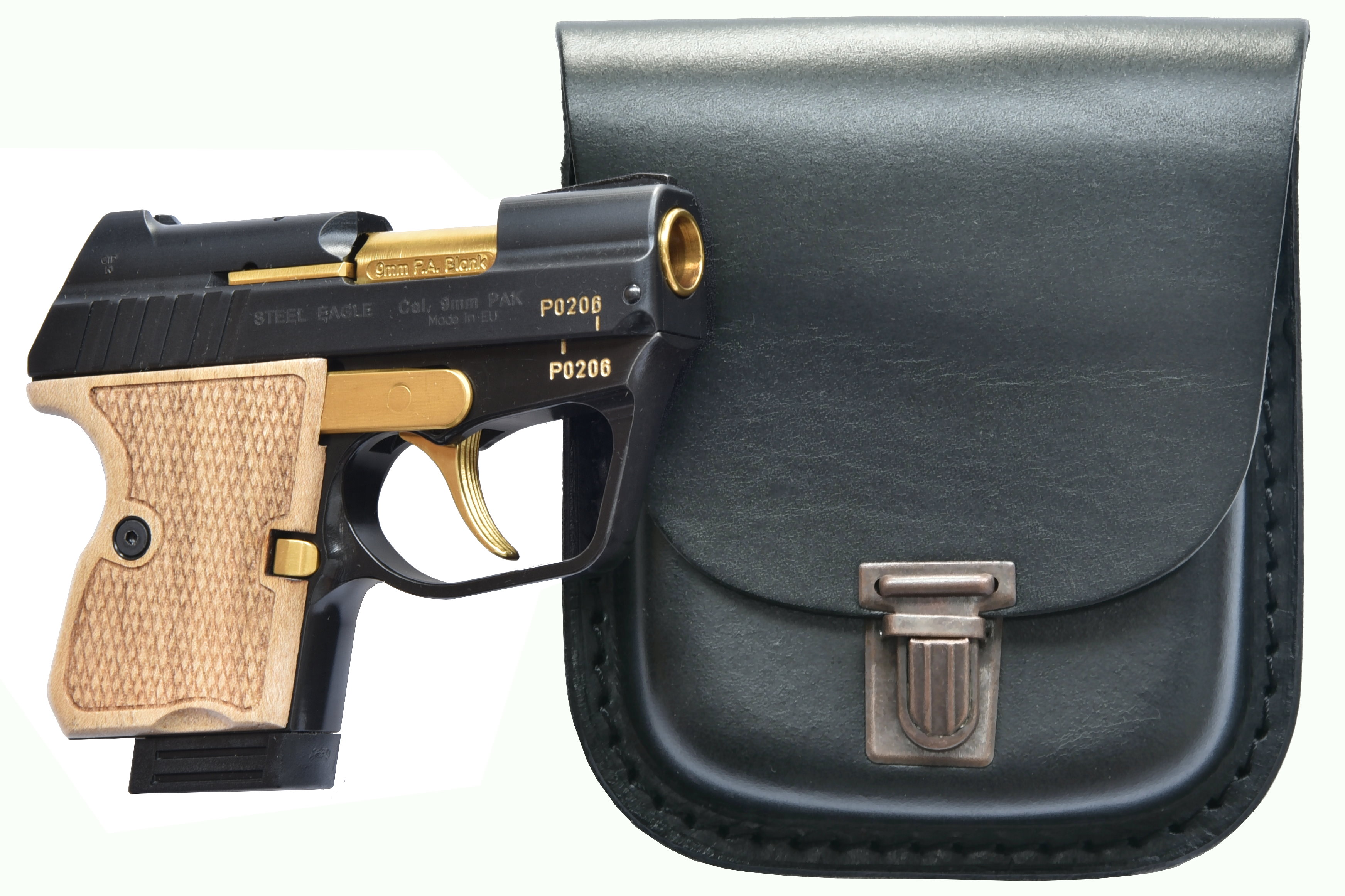 STEEL EAGLE (GV) CNC 9mm PAK Vanadium-Gold Finish Blank Firing Gun PTB-1089